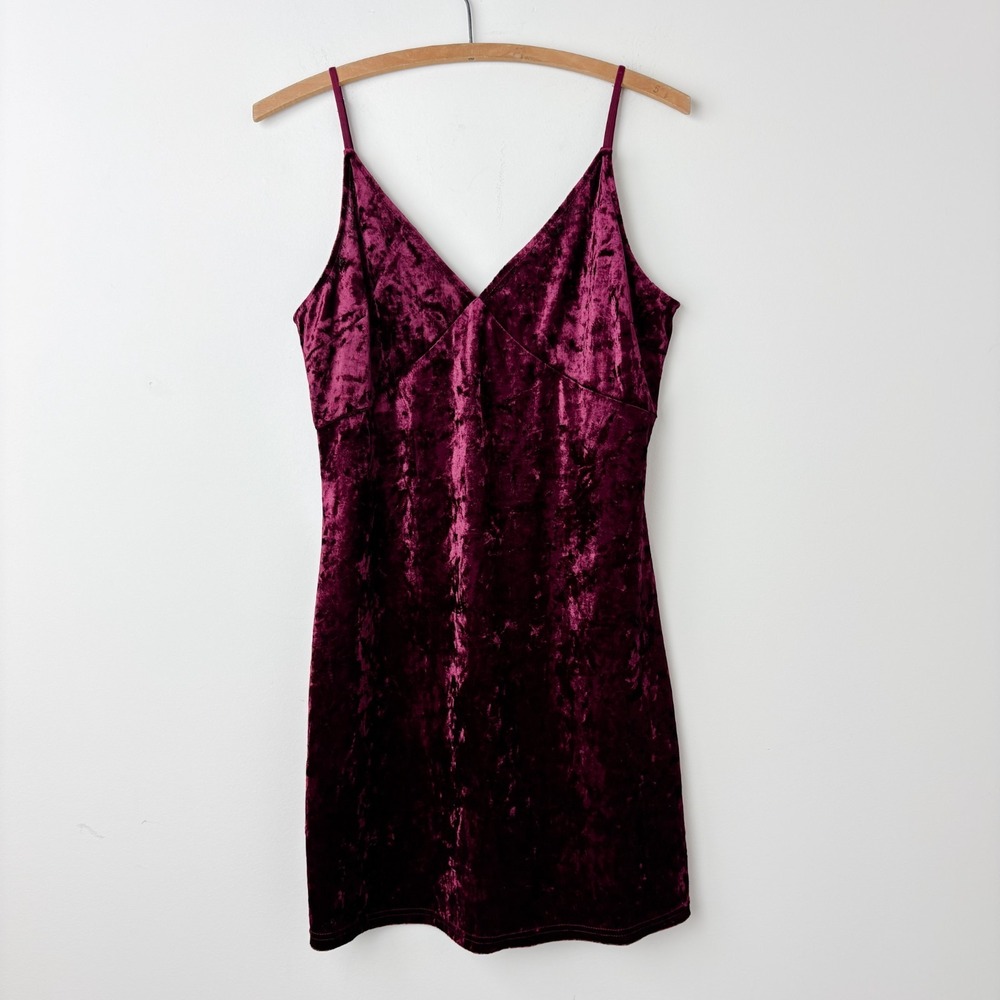 Magnolia South Crushed Velvet Babydoll‎ Mini Dress Womens M Burgundy Y2K Grunge
